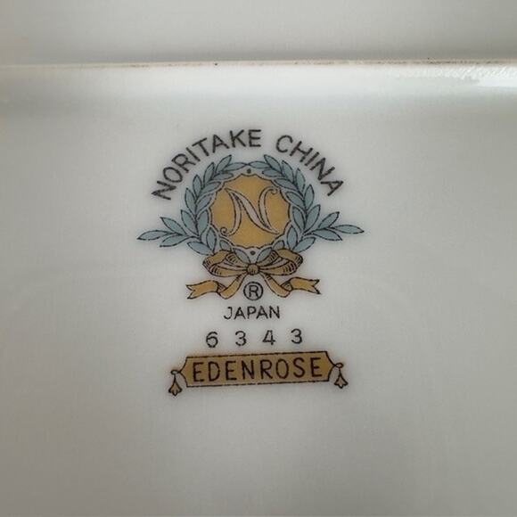 Noritake Edenrose 16" Oval Serving Platter Gray/Pink/White Roses VTG - Picture 2 of 9